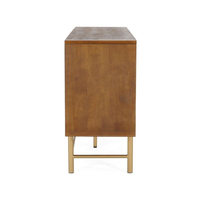 Modern Scandinavian 4 Door Sideboard Storage Cabinet With Adjustable Shelves - Brown / Gold