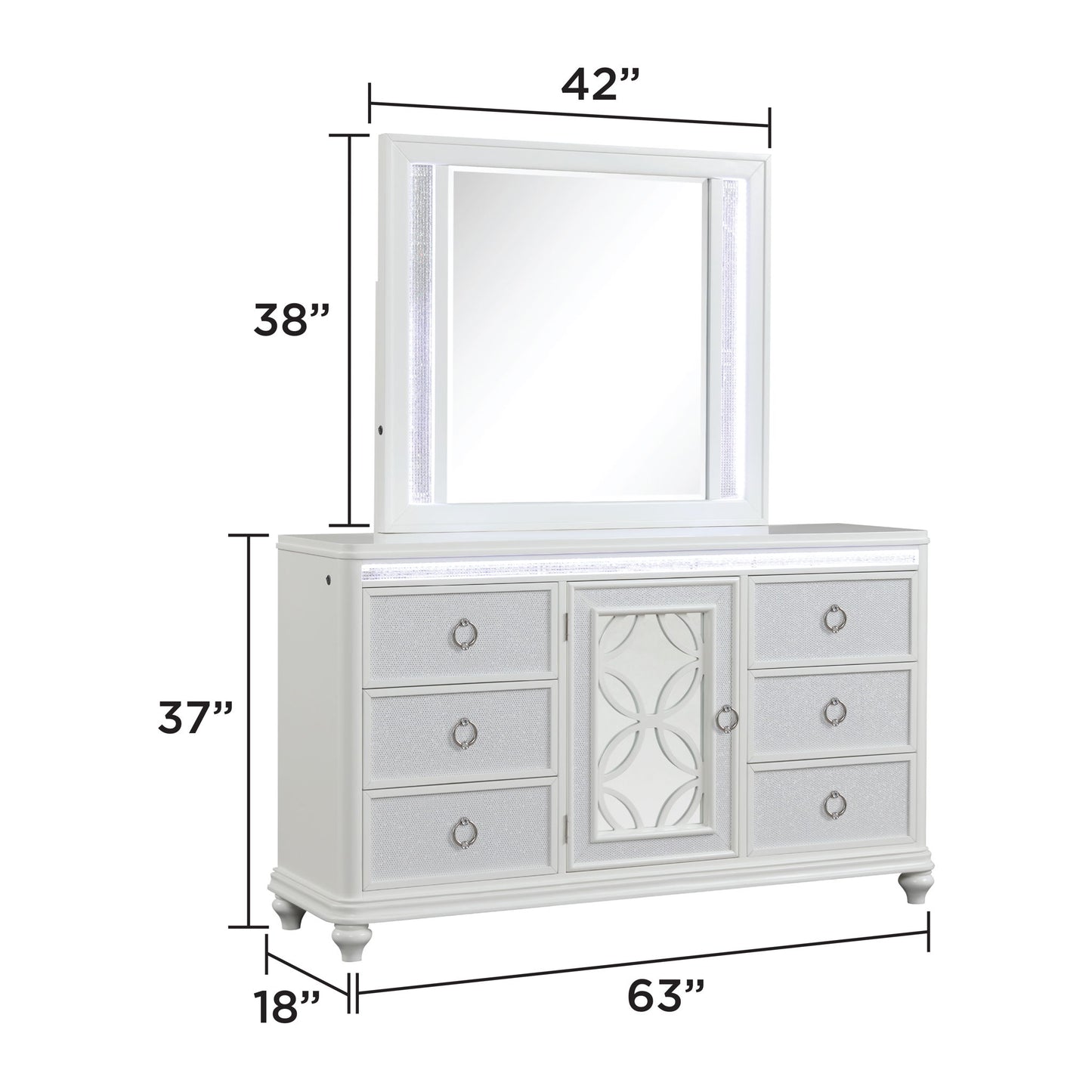 Abigale - 6 Drawer Dresser With LED (Includes Dresser Only, Mirror Not Included) - White