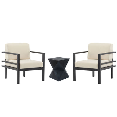 Modern 3 Piece Outdoor Patio Seating Set With Aluminum Frame And Weather Resistant Cushions - Beige / Gray