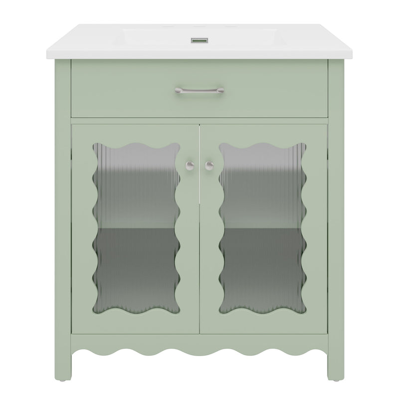 Bathroom Vanity With Glass Doors, Soft Close Hinges - Green
