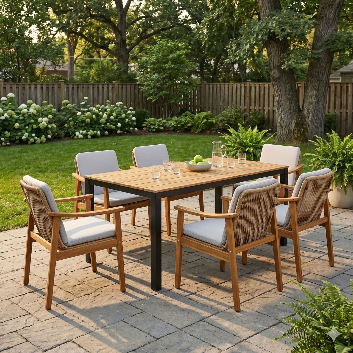 7 Piece Outdoor Patio Dining Set With & 6 Arm Chairs