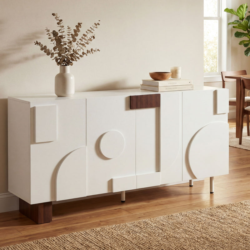 Sideboard Buffet Cabinet Wide Storage Unit With 4 Doors & Adjustable Shelves - White