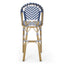 Outdoor Rattan French Barstool Set,, Bamboo, Seat Height - Navy Blue / White
