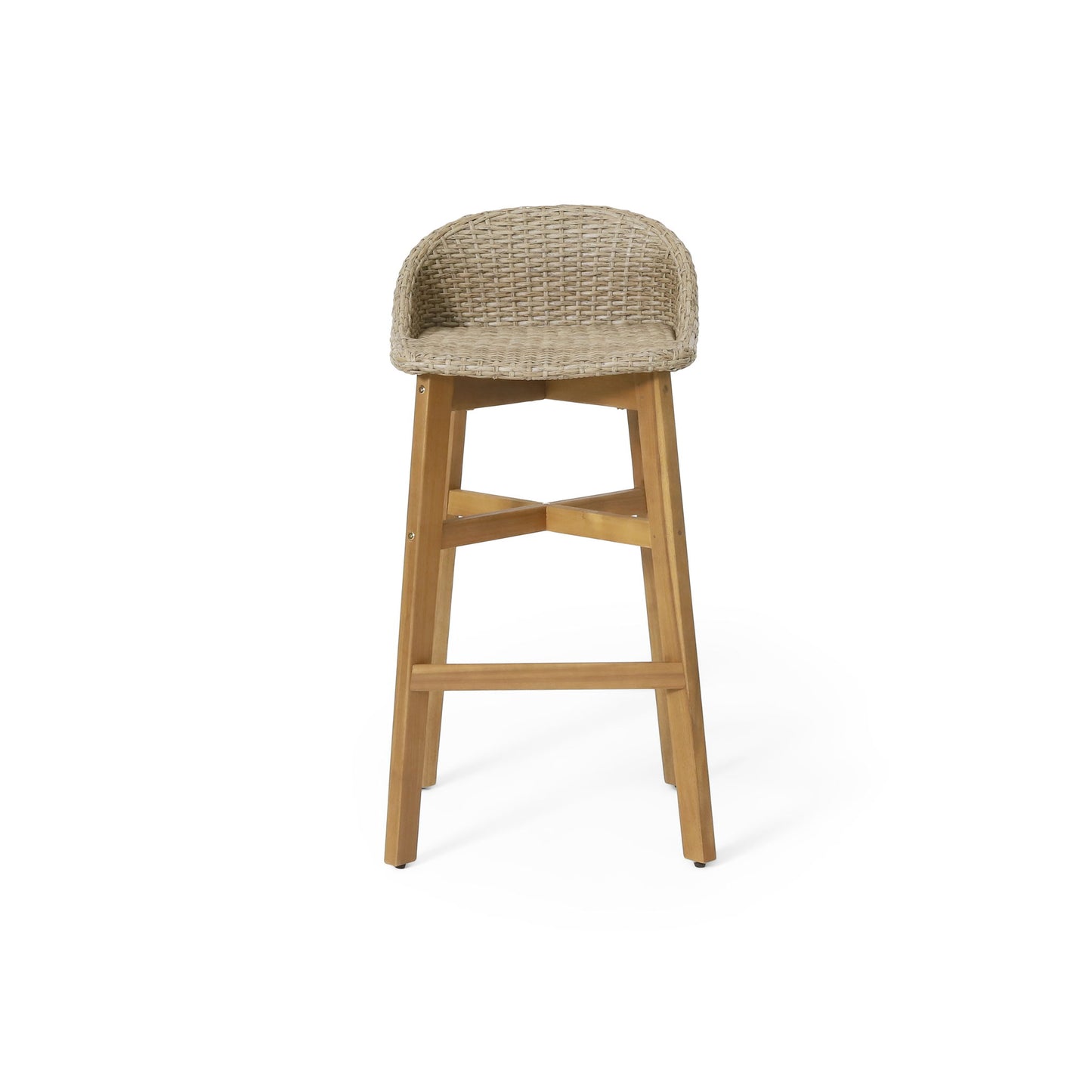 Beeson - Outdoor Wicker And Acacia Wood Barstools Set, Water Resistant - Brown