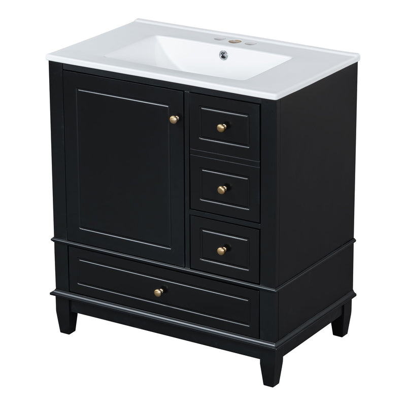 Freestanding Bathroom Vanity With Sink, Soft Close Door, 3 Drawers