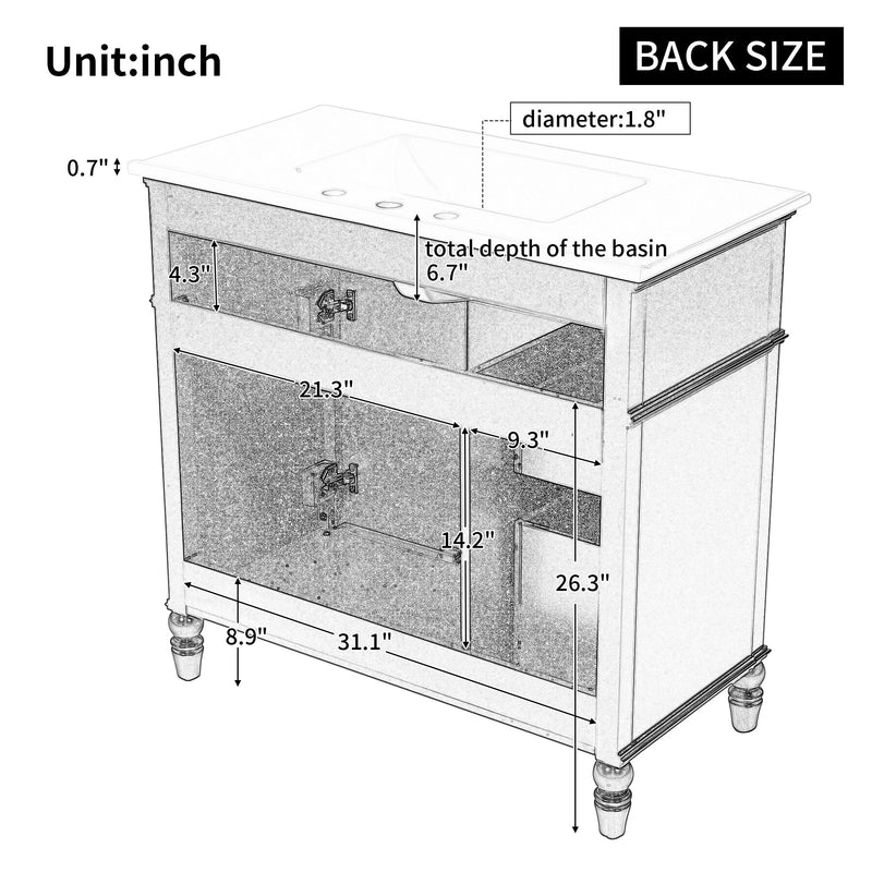 Bathroom Vanity With Sink, 2 Doors 2 Drawers - Black