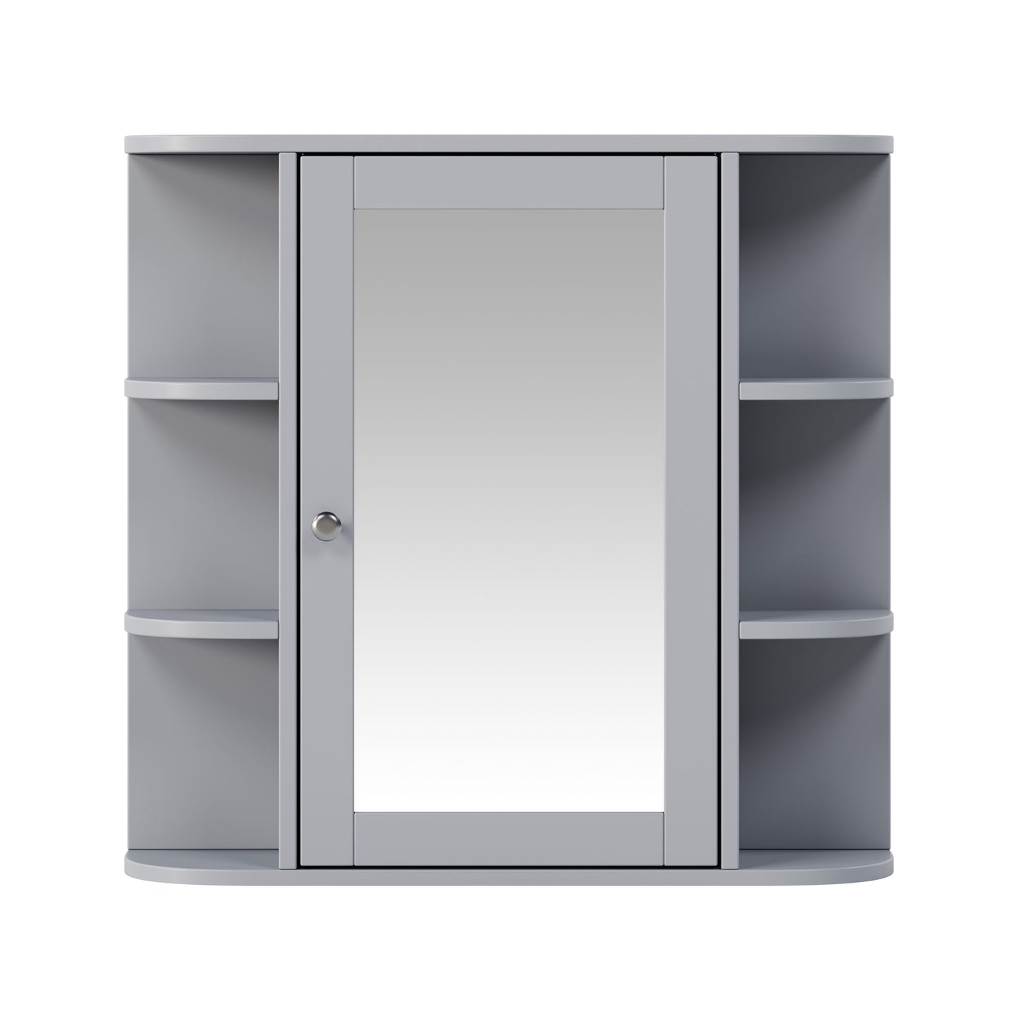 Bathroom Wall Storage Cabinet With Mirror And Adjustable Shelf, 6 Open Shelves