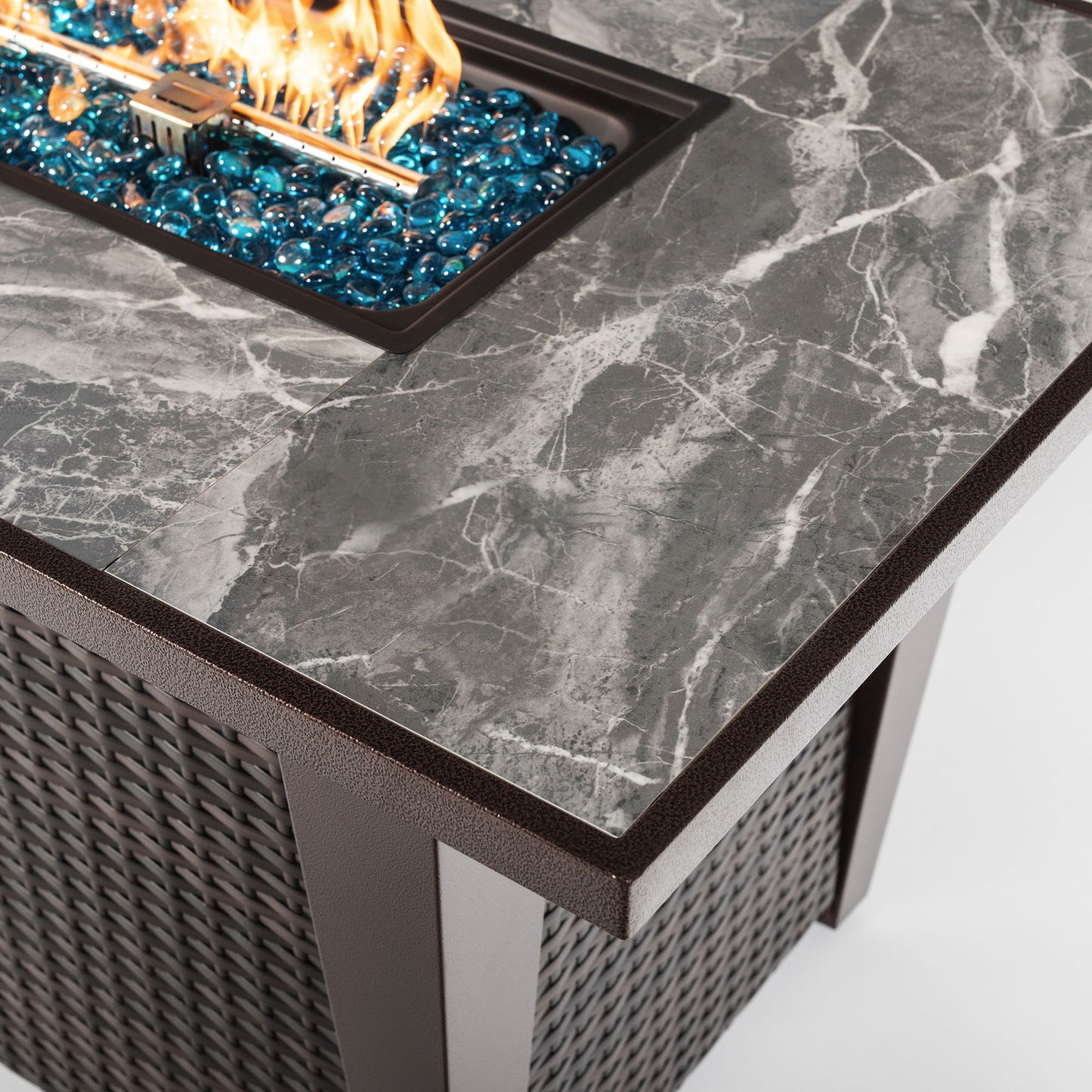 Fire Pit Table, Glass Wind Guard And Rain Cover, Lid - Brown