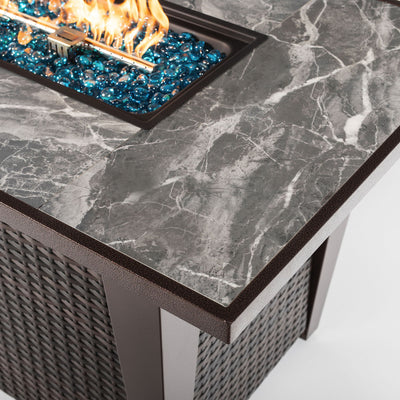 Fire Pit Table, Glass Wind Guard And Rain Cover, Lid - Brown