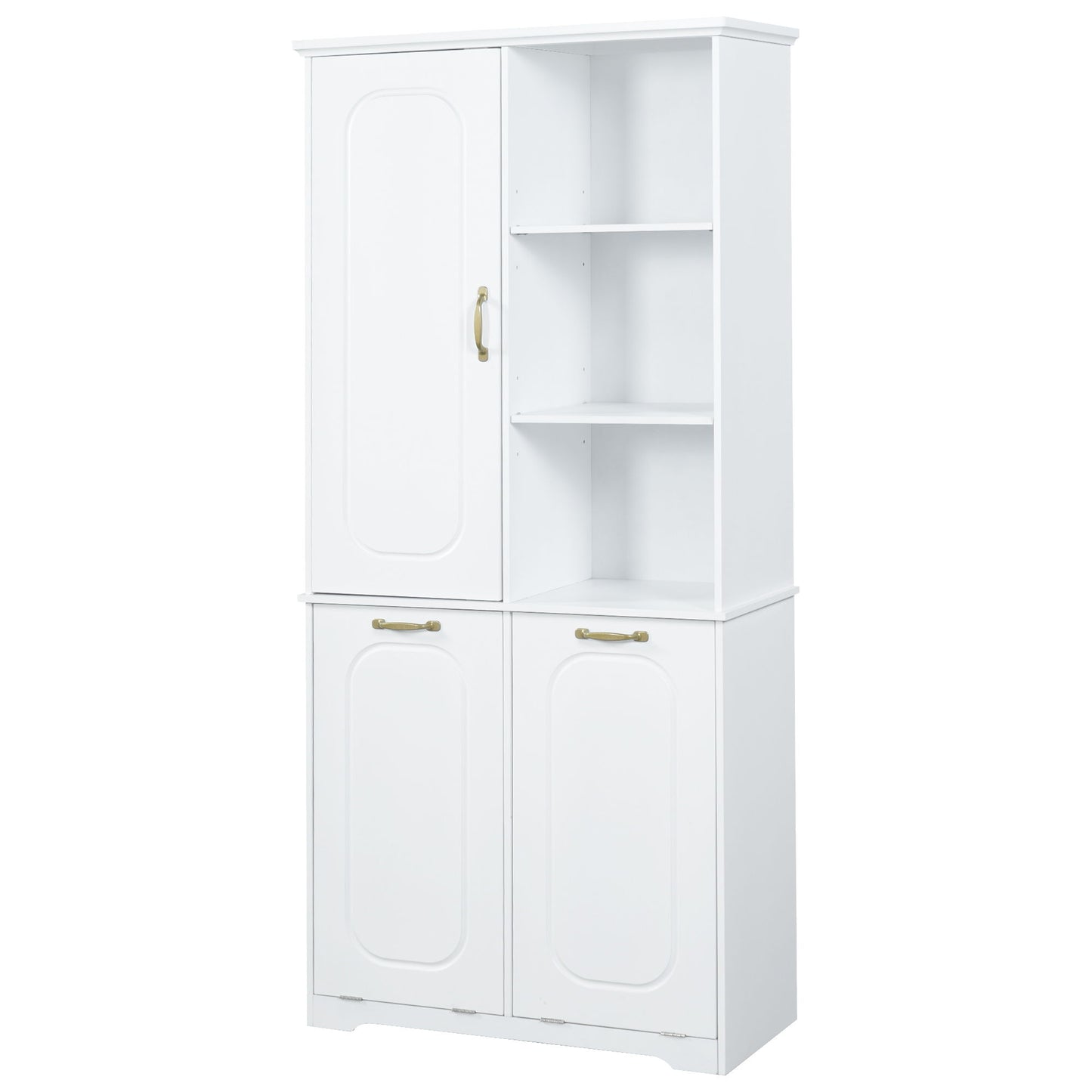 Freestanding Tall Storage Cabinet With 2 Tilt Out Hampers