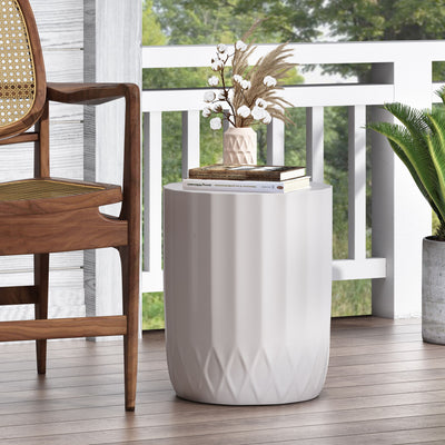 Outdoor End Table With Scallop Edge - Antique White