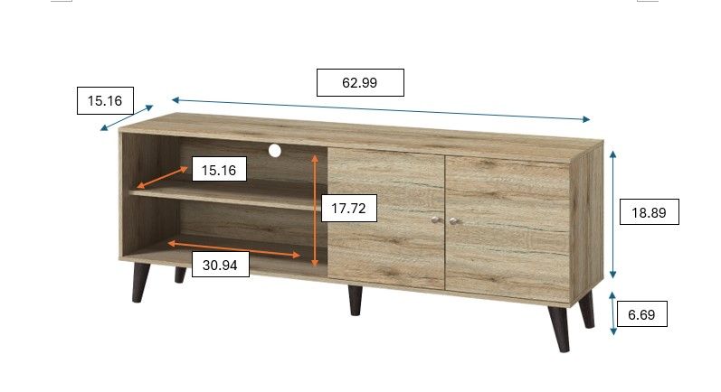 Amidon - TV Stand, With 2 Storage Shelves And 1 Cabinet