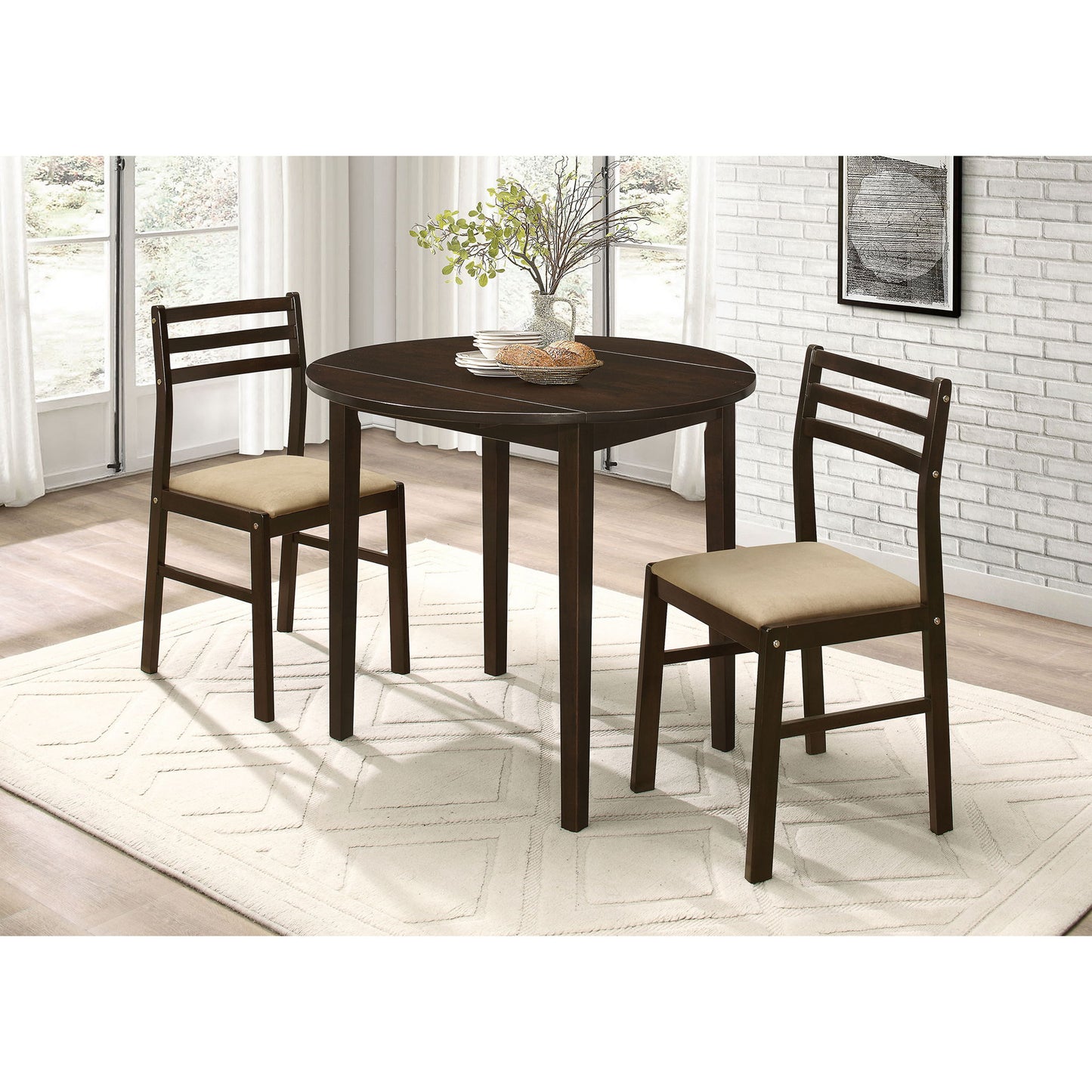 3 Piece Dining Set With Drop Leaf Table And Upholstered Chairs
