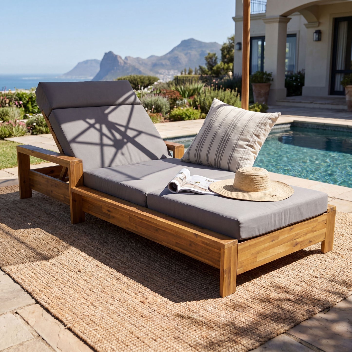 Chaise Lounge Set With 4 Fold Cushion And Built In Headrest, 3 Position Adjustable