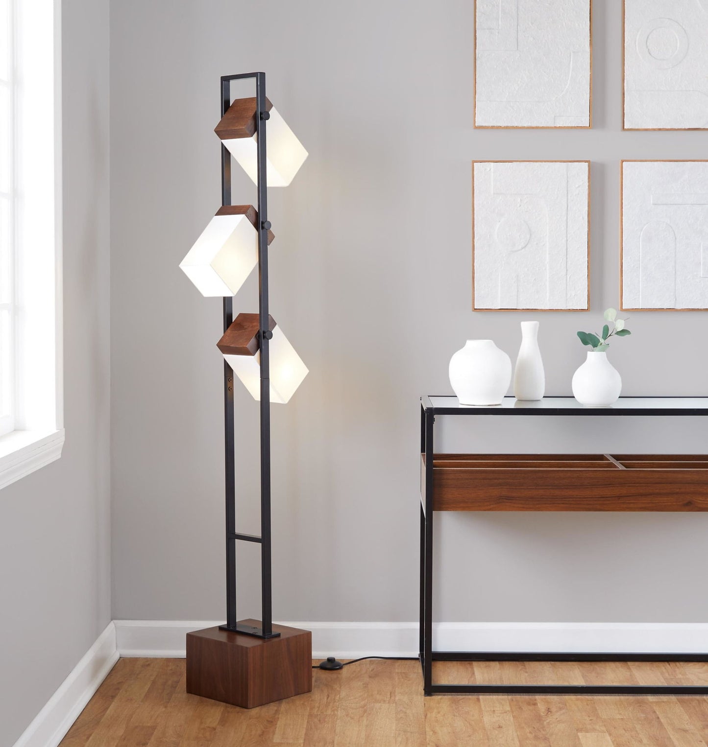 Bento - Contemporary Floor Lamp - Black / Walnut / White