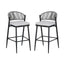 Outdoor Bar Height Metal Frame Counter Stools With Scallop Shaped Backrest & Water Resistant Cushions