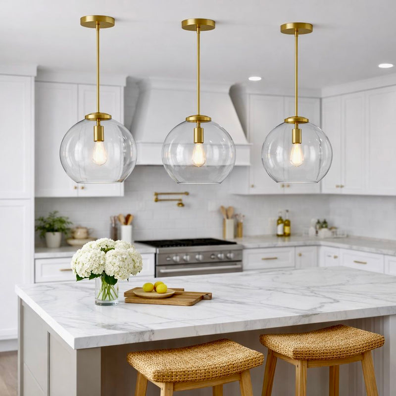 Gleam - Single Light Pendant Lamp With Clear Globe Satin - Antique Brass / Clear / Gold