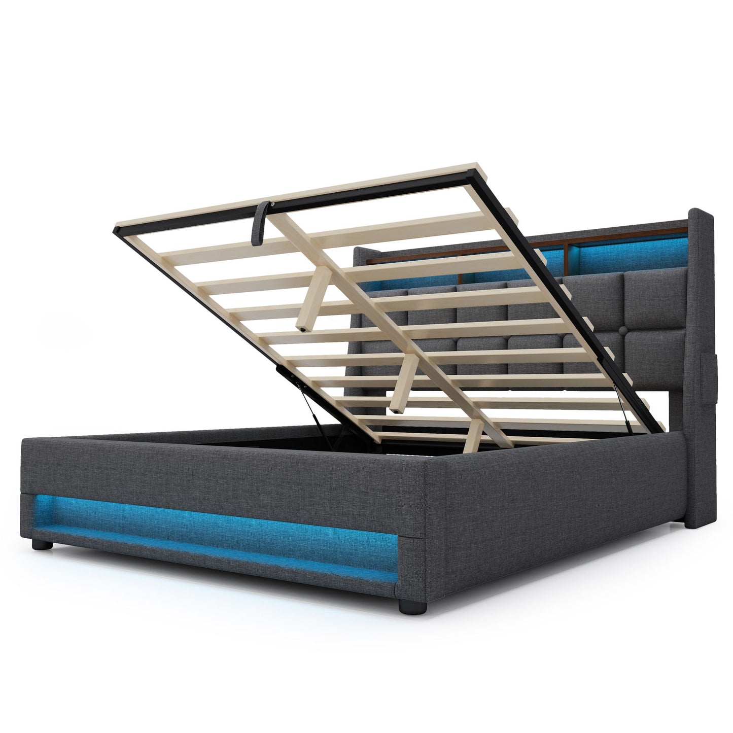 Upholstered Platform Bed With A Hydraulic Storage System, LED And USB Charging (Without Mattress)