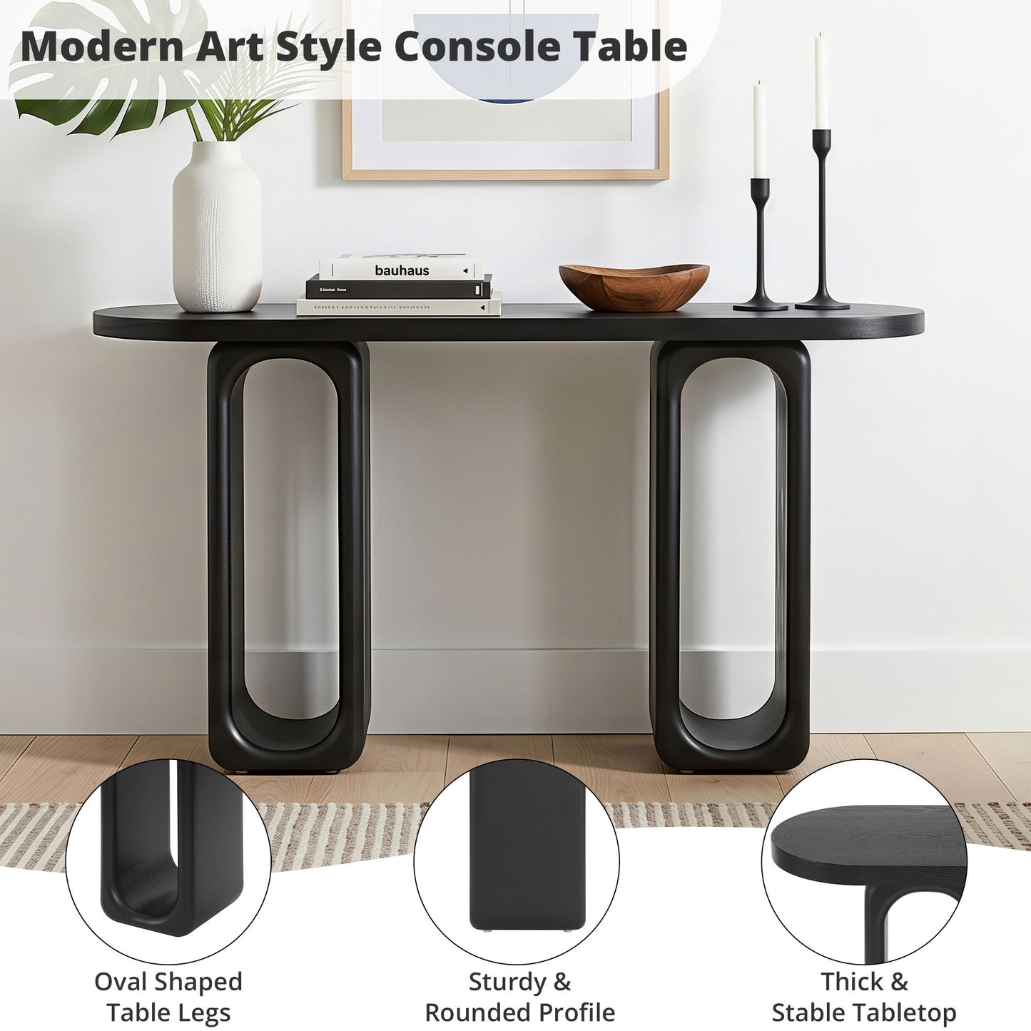 Art Sculptural Console Table With Oval Cutout Legs - Black