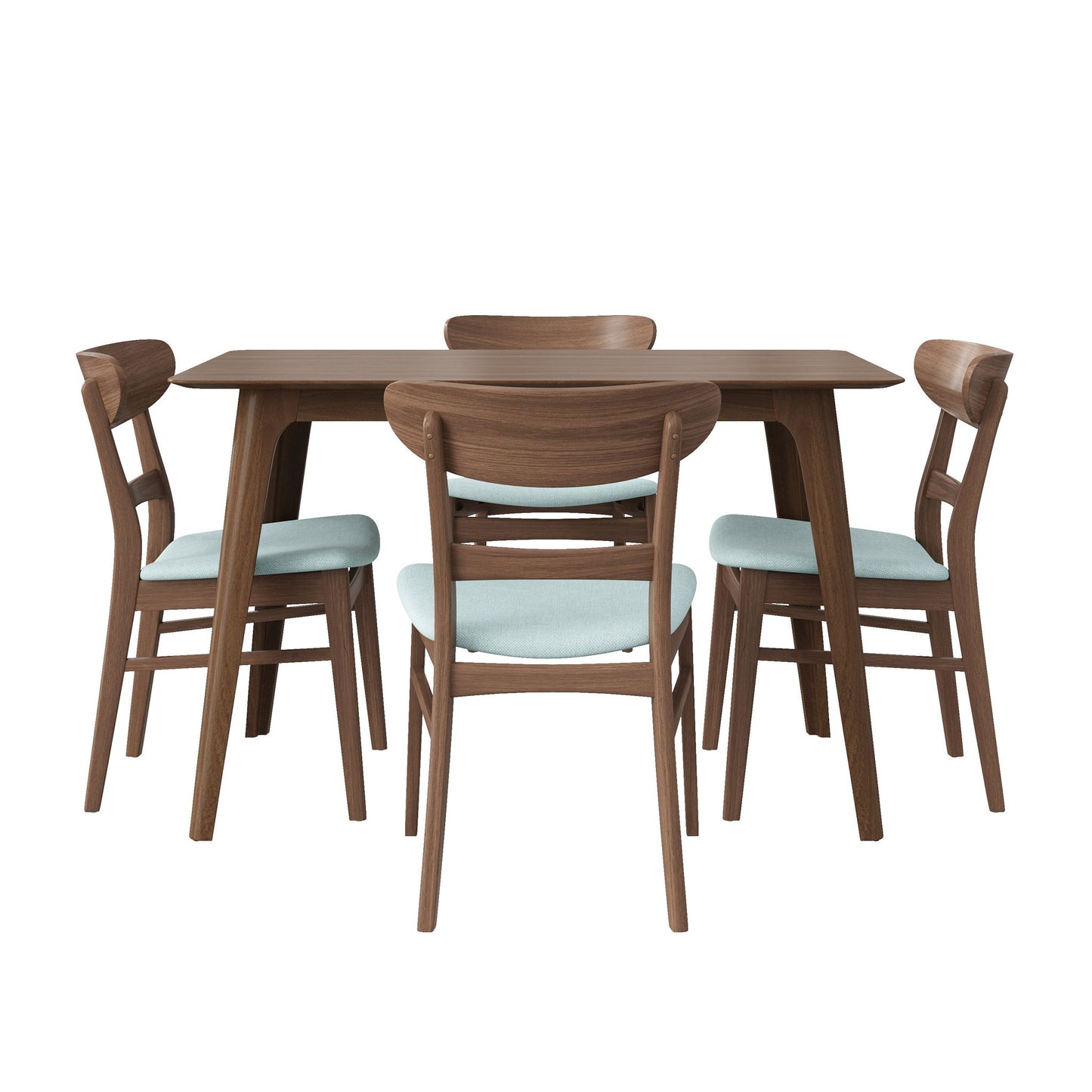 5 Piece Dining Set & 1 Table And 4 Upholstered Chairs - Mint / Walnut