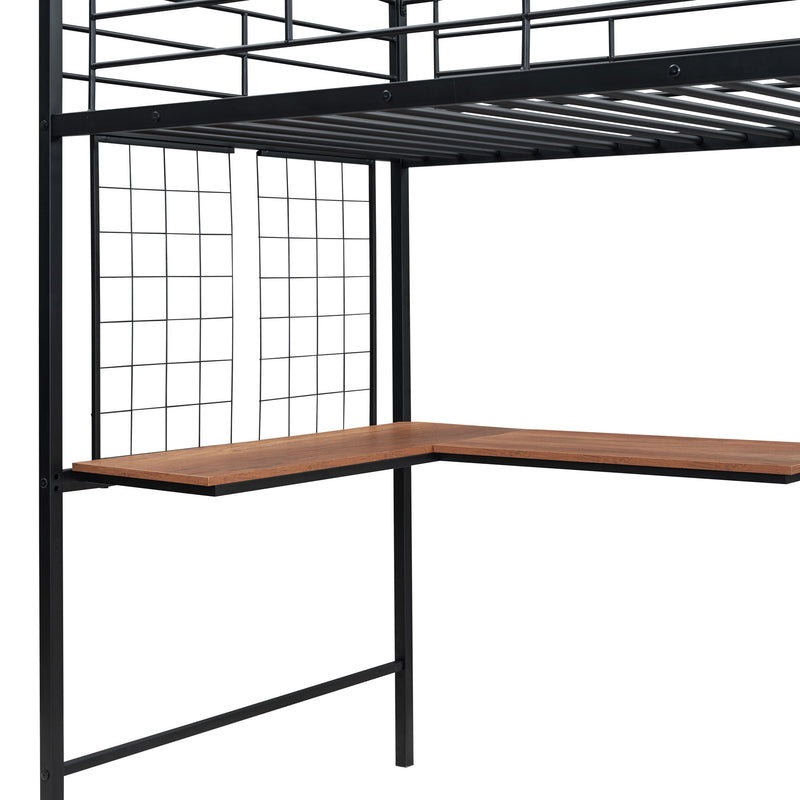 Twin Size Loft Bed With Desk And Grid, Storage Ladder And Wardrobe - Black