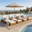 Chaise Lounge Set With 4 Fold Cushion And Built In Headrest, 3 Position Adjustable, For Patio Pool - Cream / Teak