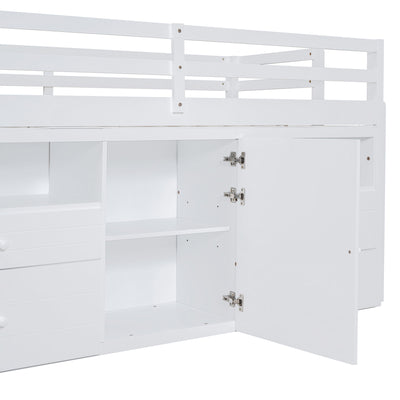 Loft Bed With 4 Drawers, Underneath Cabinet And Shelves