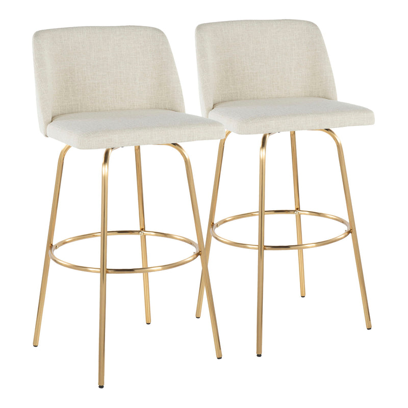 Toriano - Contemporary Fixed Height Barstool Swivel With Round Footrest (Set of 2) - Cream