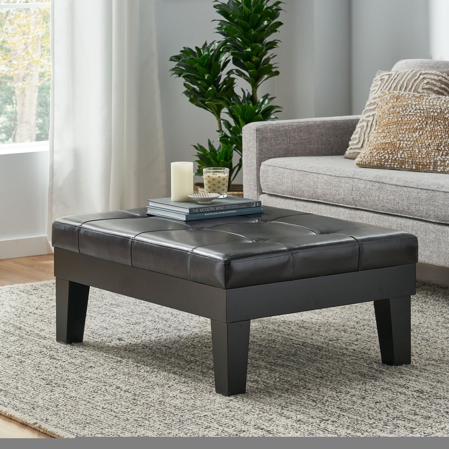 Chatham - Ottoman With Drawer Leather Storage Solution - Dark Coffee