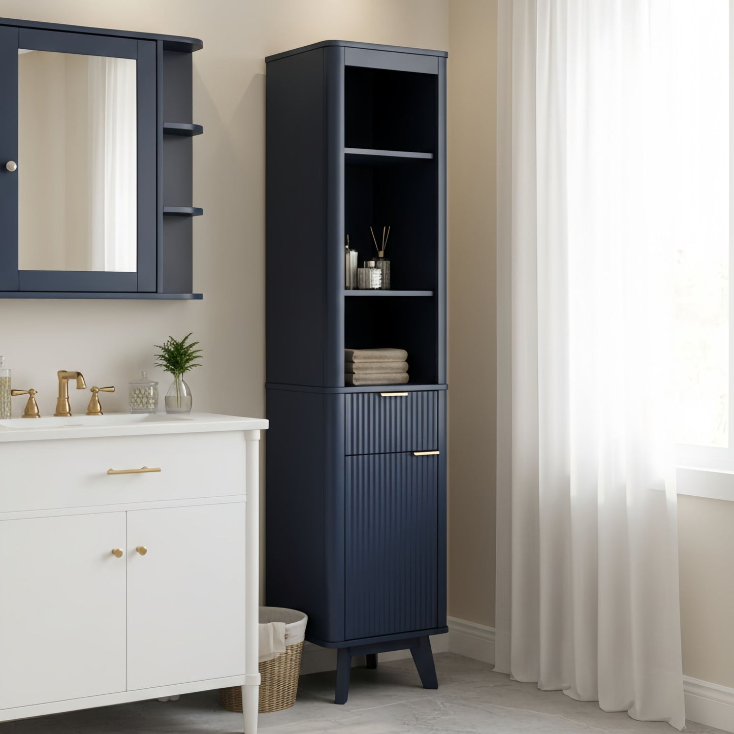 Tall Bathroom Storage Cabinet With Adjustable Shelves And 1 Drawer & Door