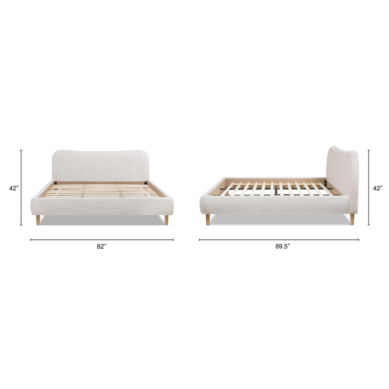 Roman - King Curved Headboard Upholstered Platform Bed - Light Beige
