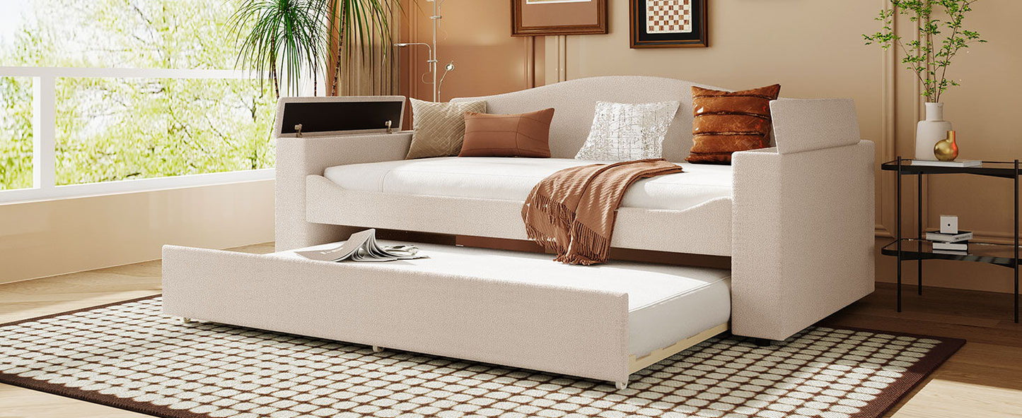 Upholstered Daybed With Storage Armrests, Trundle And Latest Integrated tooth Audio System