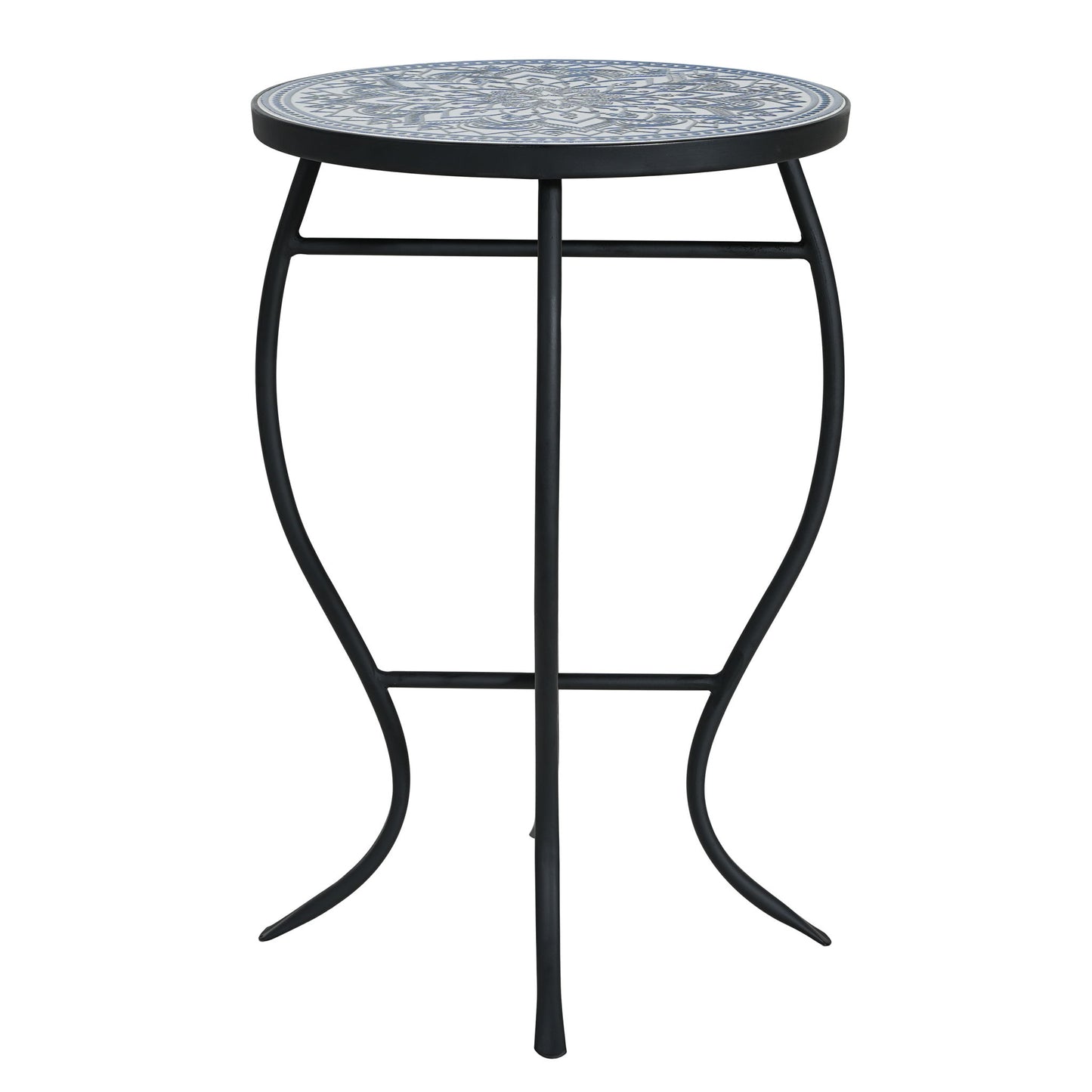 Outdoor Round Side Table With Mosaic Style Top And Curved Iron Legs