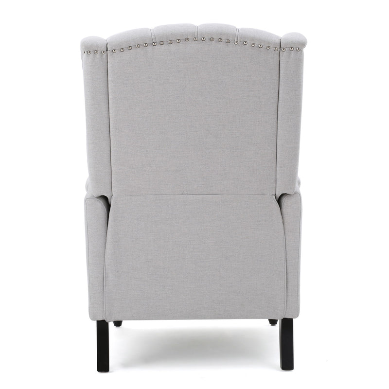 Tufted Arm Chair Recliner With Wingback Style, Pushback Mechanism - Light Gray