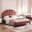 Upholstered Platform Bed With Flower Pattern Headboard
