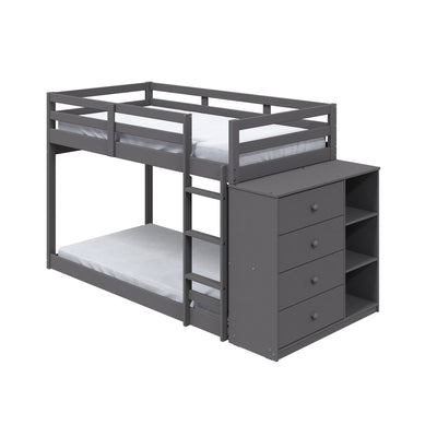 Gaston - Bunk Bed Twin Over Twin With 4 Drawers & 3 Compartments - Gray