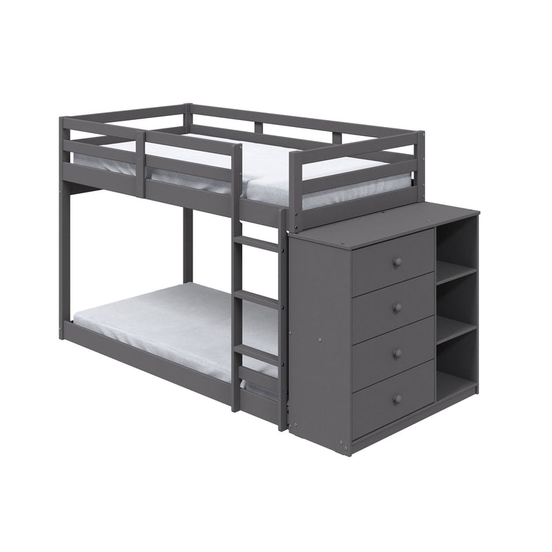Gaston - Lit Litera Twin Sobre Twin Con 4 Cajones y 3 Compartimentos - Gris