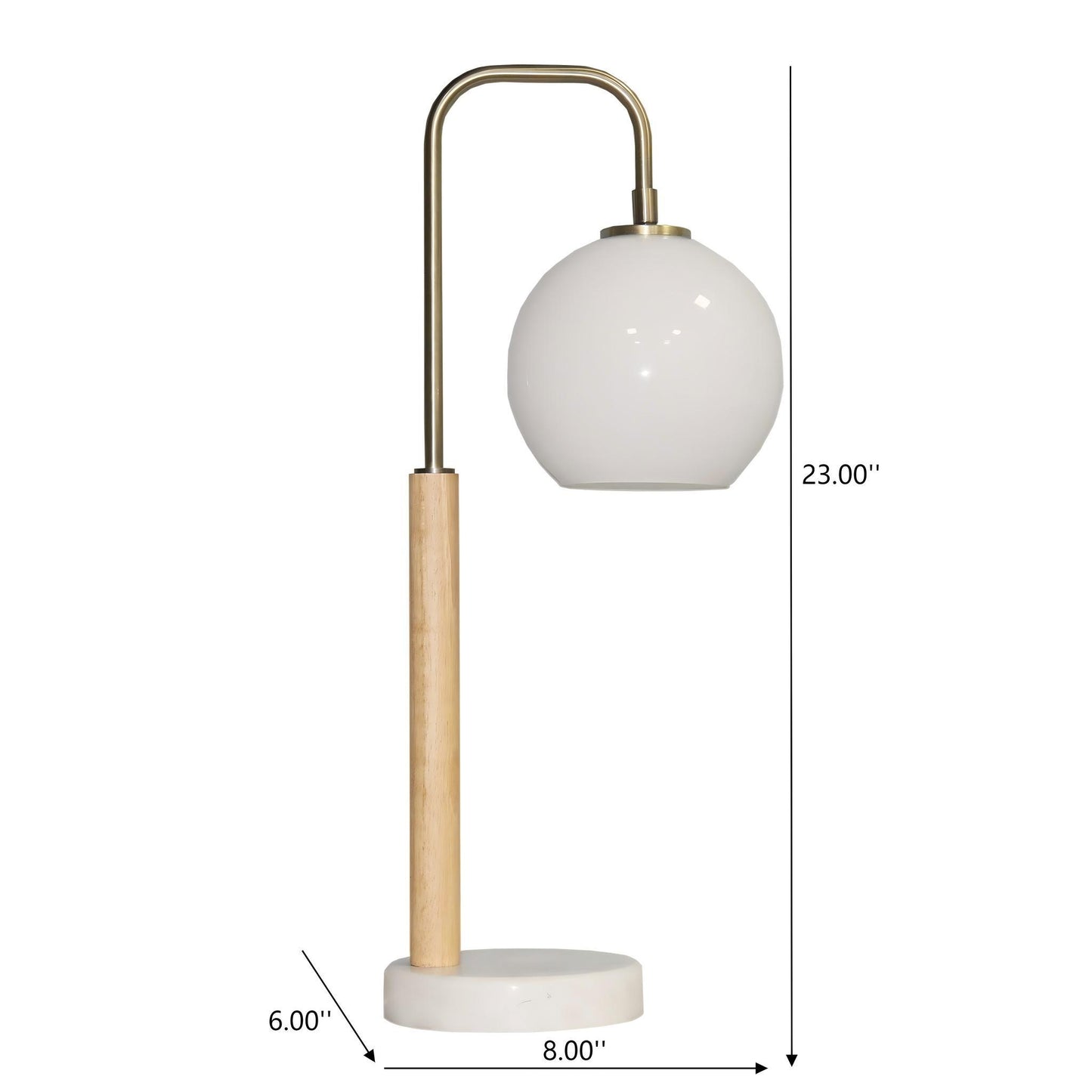 Bedside Table Lamp With Globe Lampshade - White