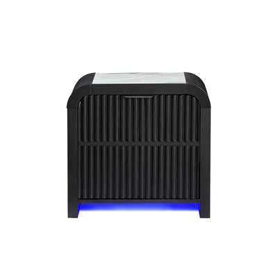 Beverly - Nightstand With Cooler And Speaker, LED Light, Rounded Sides - Black White