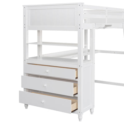 Loft Bed With Drawers With Desk And Shelves