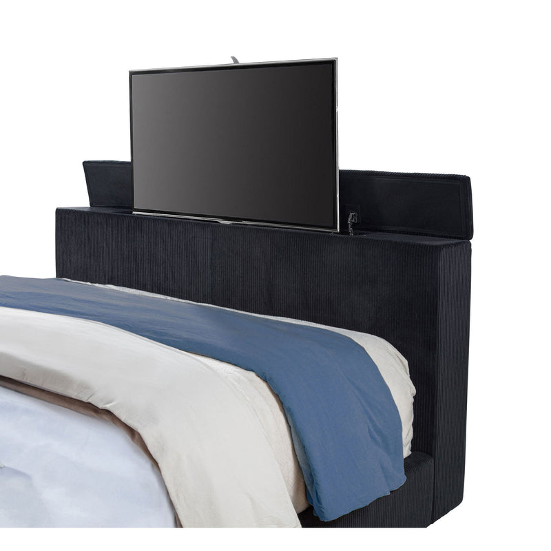 Judah - Eastern King Wingback TV Bed With Motorized Lift And Flame Visualizer - Black