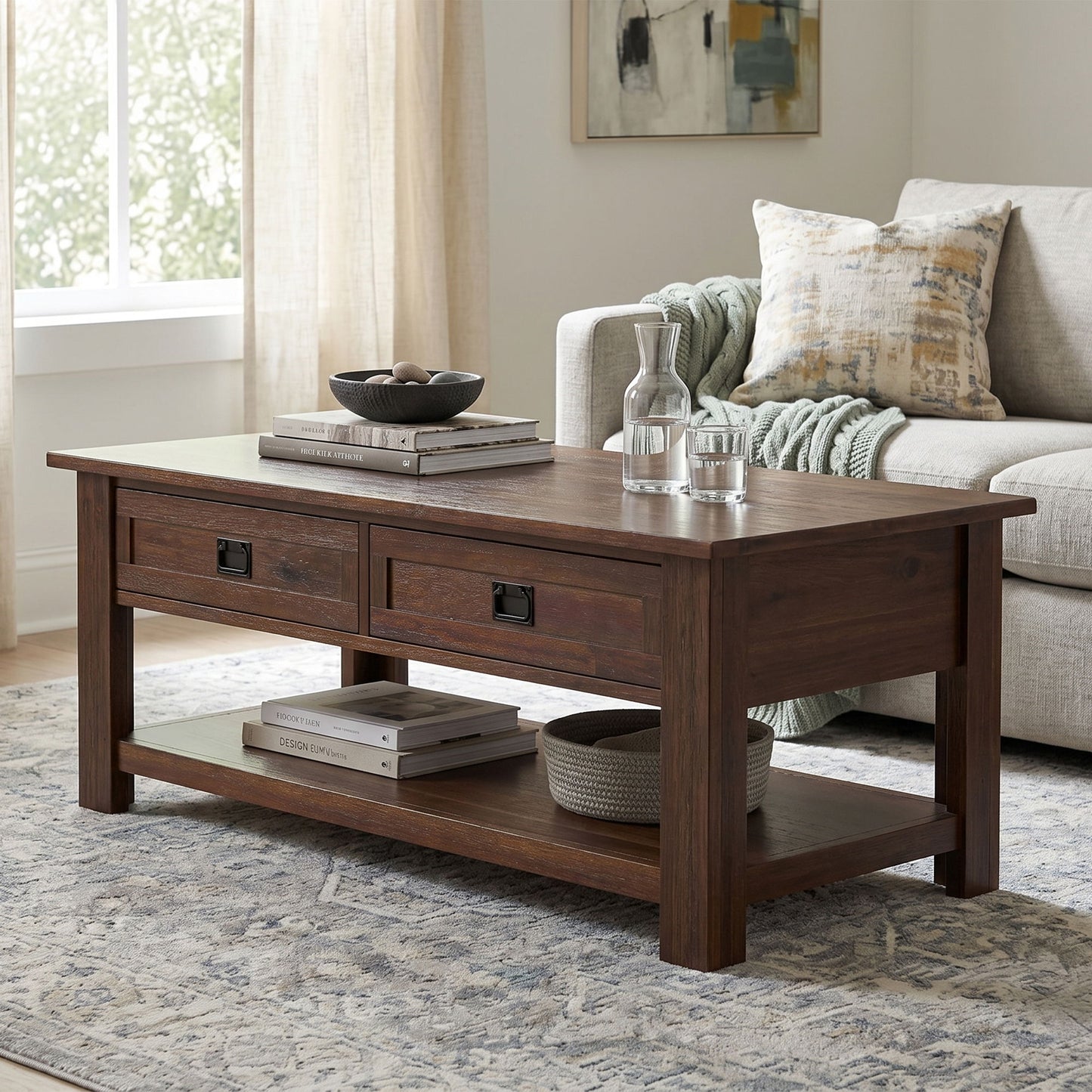 Monroe - Rectangular Coffee Table With Drawers - Brown