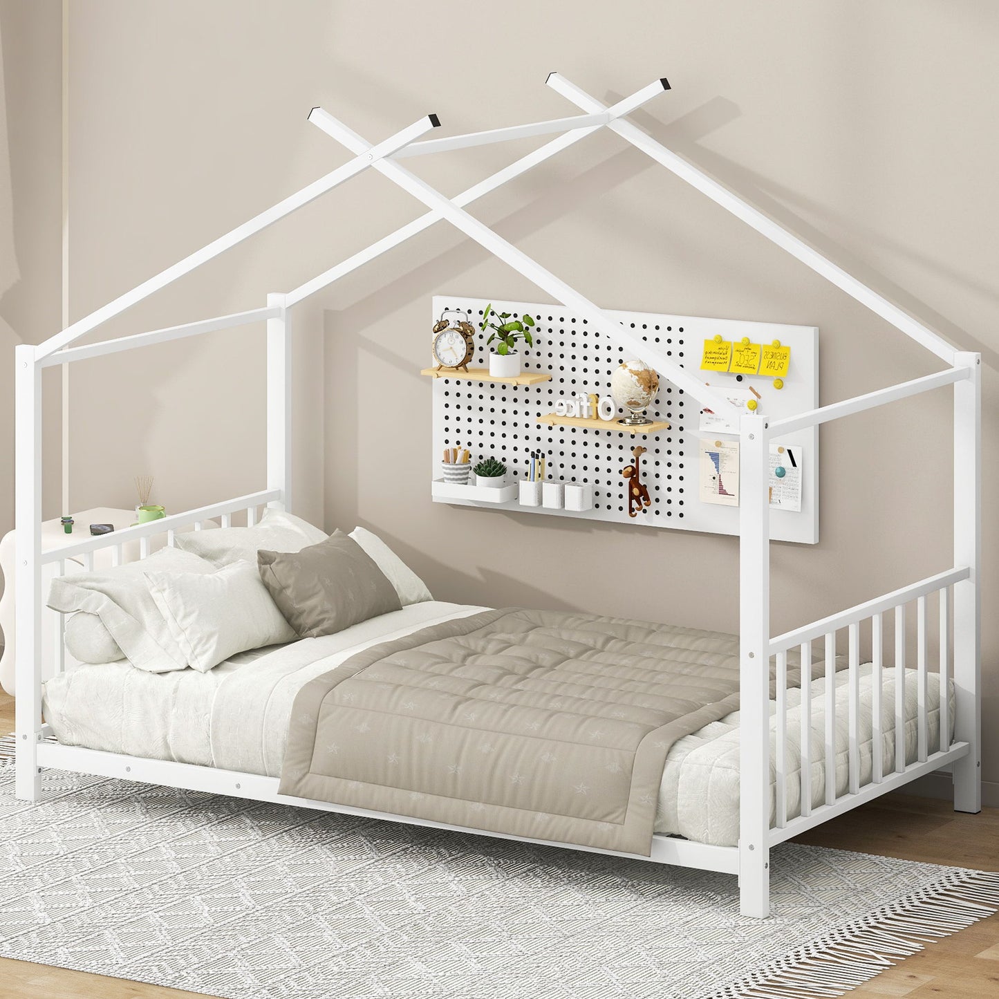 Metal House Platform Bed With Modern Design And Durable Frame