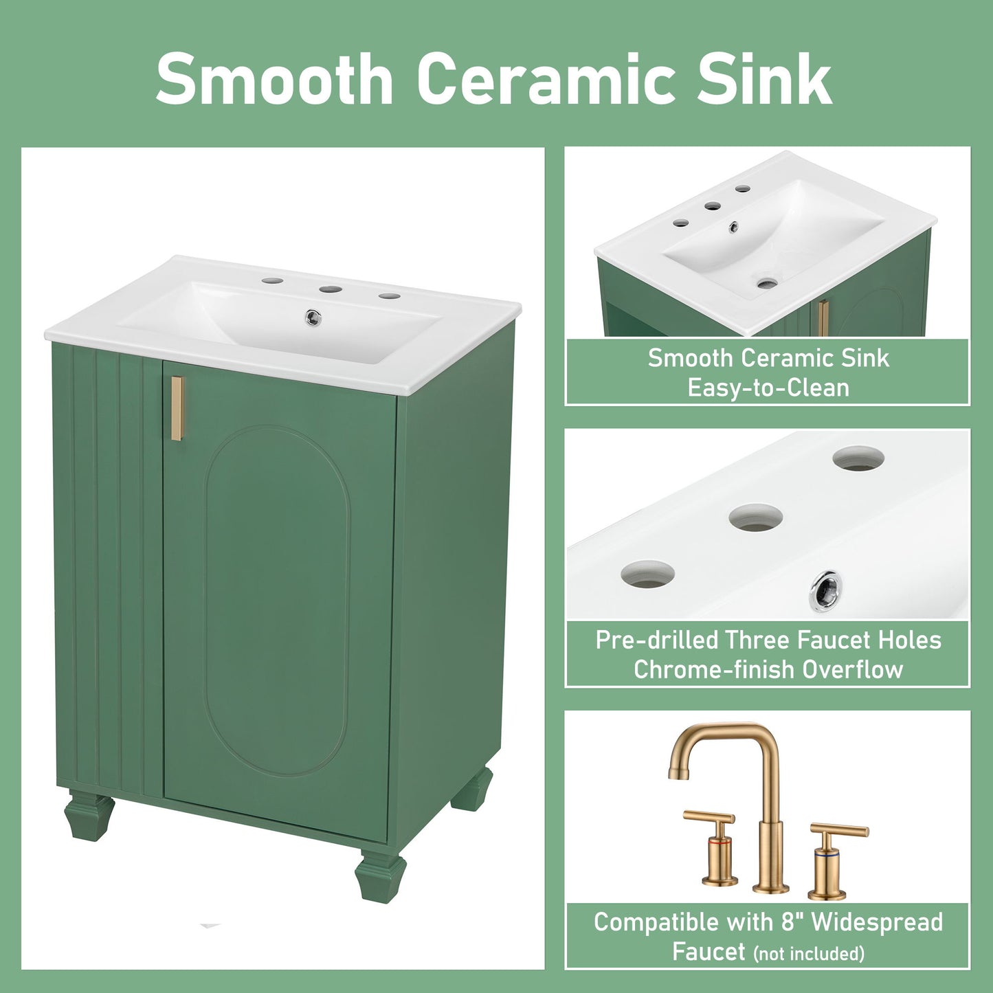Classic Retro Bathroom Vanity With Sink, Door Shelf, Side Open Storage Frame