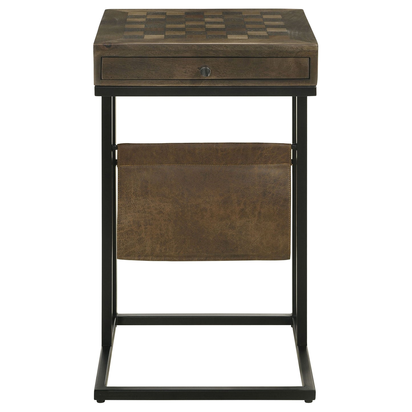 Checkmate - 1 Drawer Side Table With Carved Chess Board - Brown