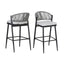 Outdoor Bar Height Metal Frame Counter Stools With Scallop Shaped Backrest & Water Resistant Cushions