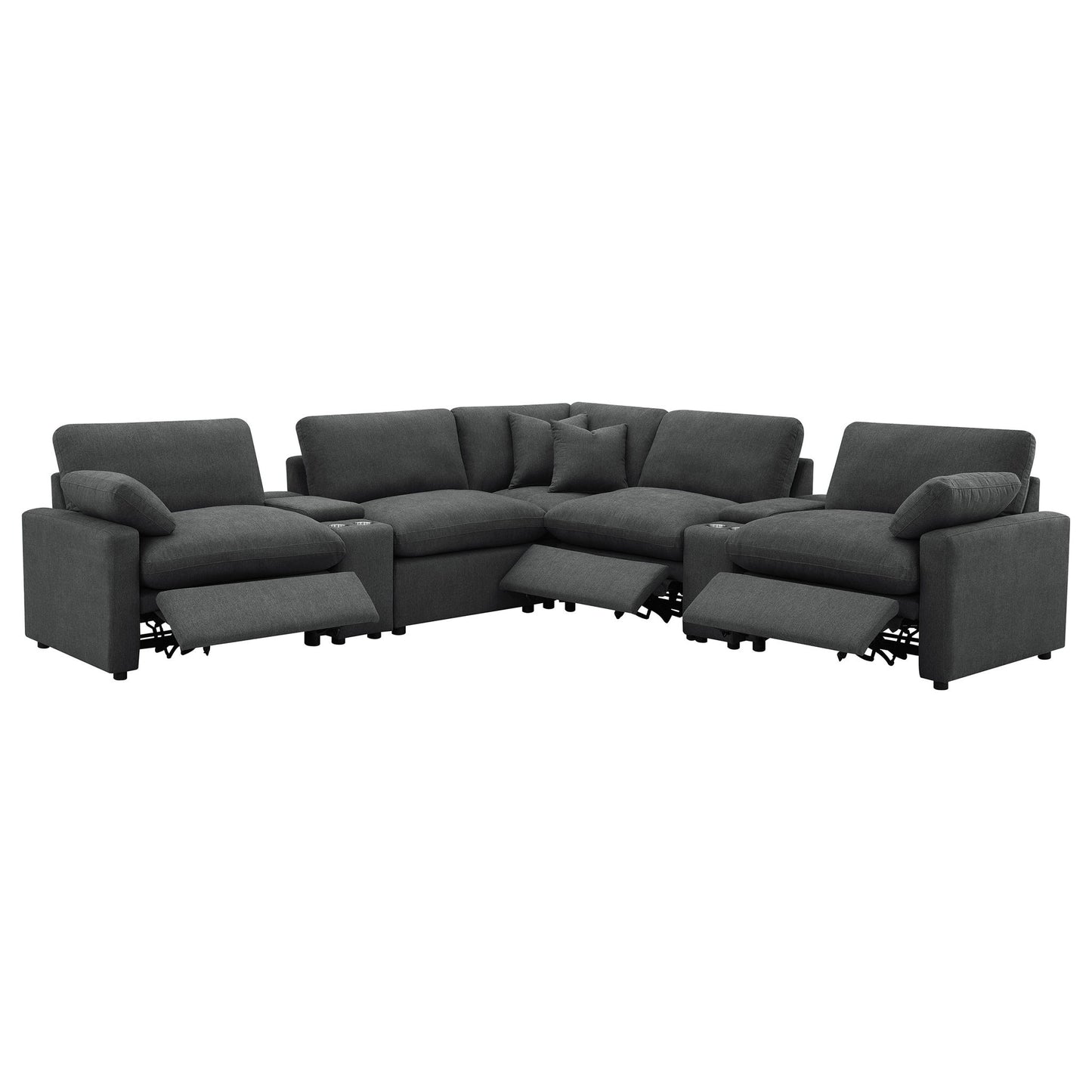 Modular Power Reclining With Lift Top Consoles, 7 Piece Configuration - Dark Gray