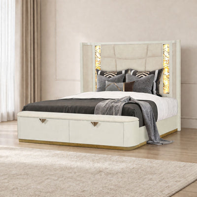 La Pierre - King Bed With Storage Drawers And LED Headboard - Beige