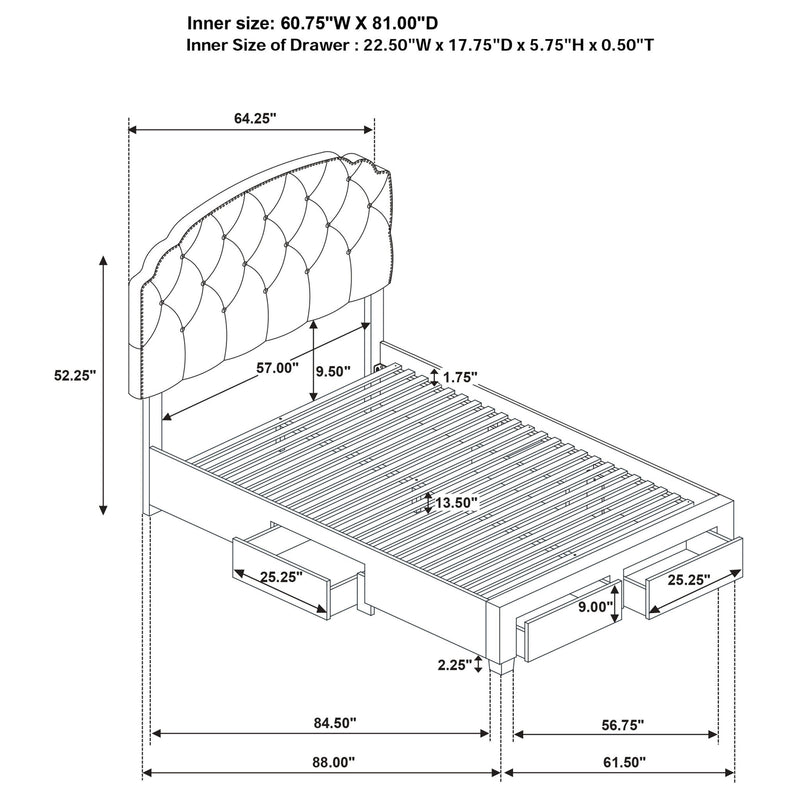 4 Drawer Upholstered Storage Bed With Button Tufting