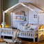 House Bed With Shelves, Window And Sparkling Light Strip On The Roof